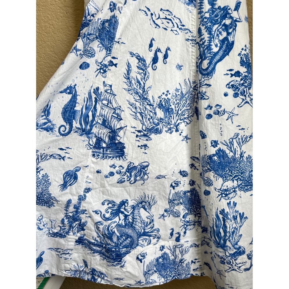 Avec Les Filles Blue White Mermaid Toile Nautical Midi Dress Size 4 sweetheart - Picture 10 of 11